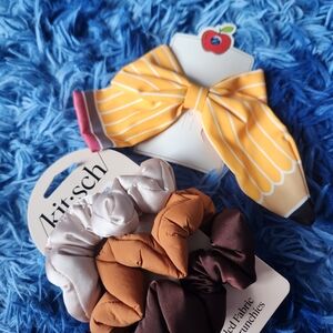 Kitsch Satin Hair Scrunchies and Bow Set - Brown, Cream, Tan, Yellow